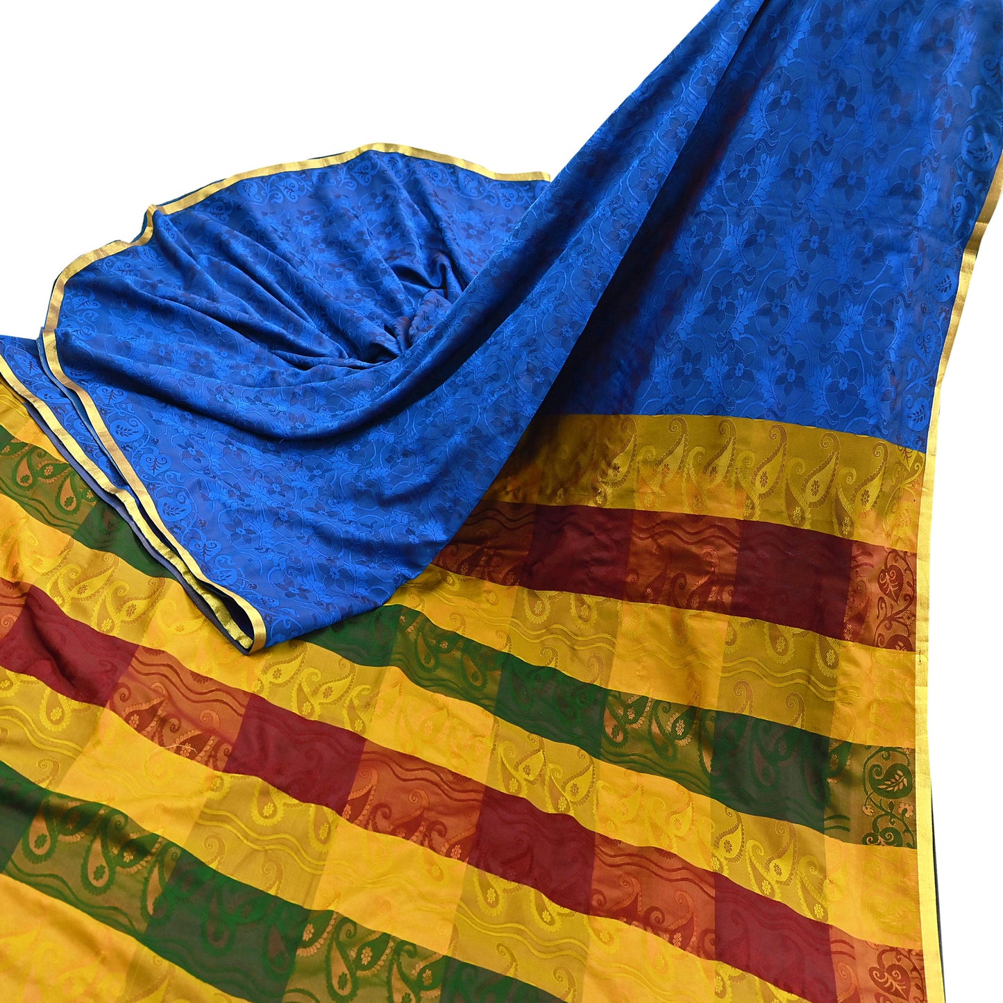Vintage Kanjivaram Silk Saree Multi Pure Silk Zari Fabric Indian Handwoven 6Yd Craft Material Dressmaking Textile