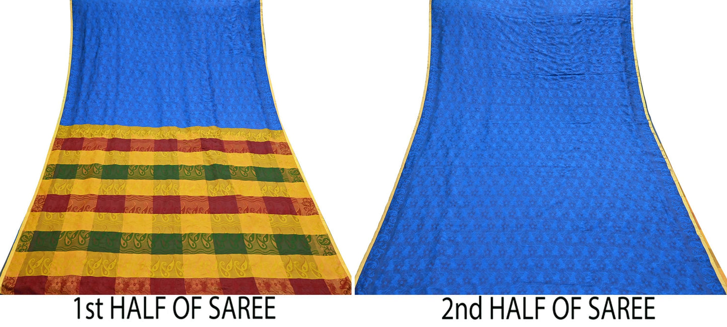 Vintage Kanjivaram Silk Saree Multi Pure Silk Zari Fabric Indian Handwoven 6Yd Craft Material Dressmaking Textile