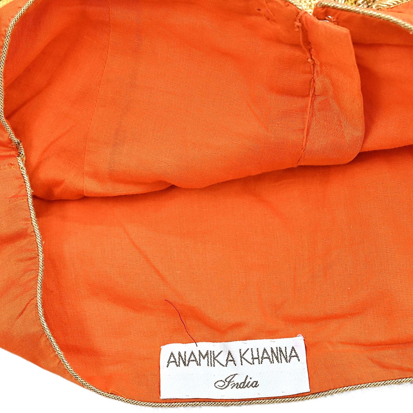 Indian Pre-owned Orange Pure silk Hand Woven Banarasi Brocade By Designer manish malhotra Padded Blouse/Top/Crop M Size Party wear Bollywood