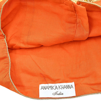 Indian Pre-owned Orange Pure silk Hand Woven Banarasi Brocade By Designer manish malhotra Padded Blouse/Top/Crop M Size Party wear Bollywood
