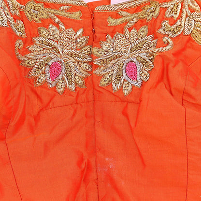 Indian Pre-owned Orange Pure silk Hand Woven Banarasi Brocade By Designer manish malhotra Padded Blouse/Top/Crop M Size Party wear Bollywood