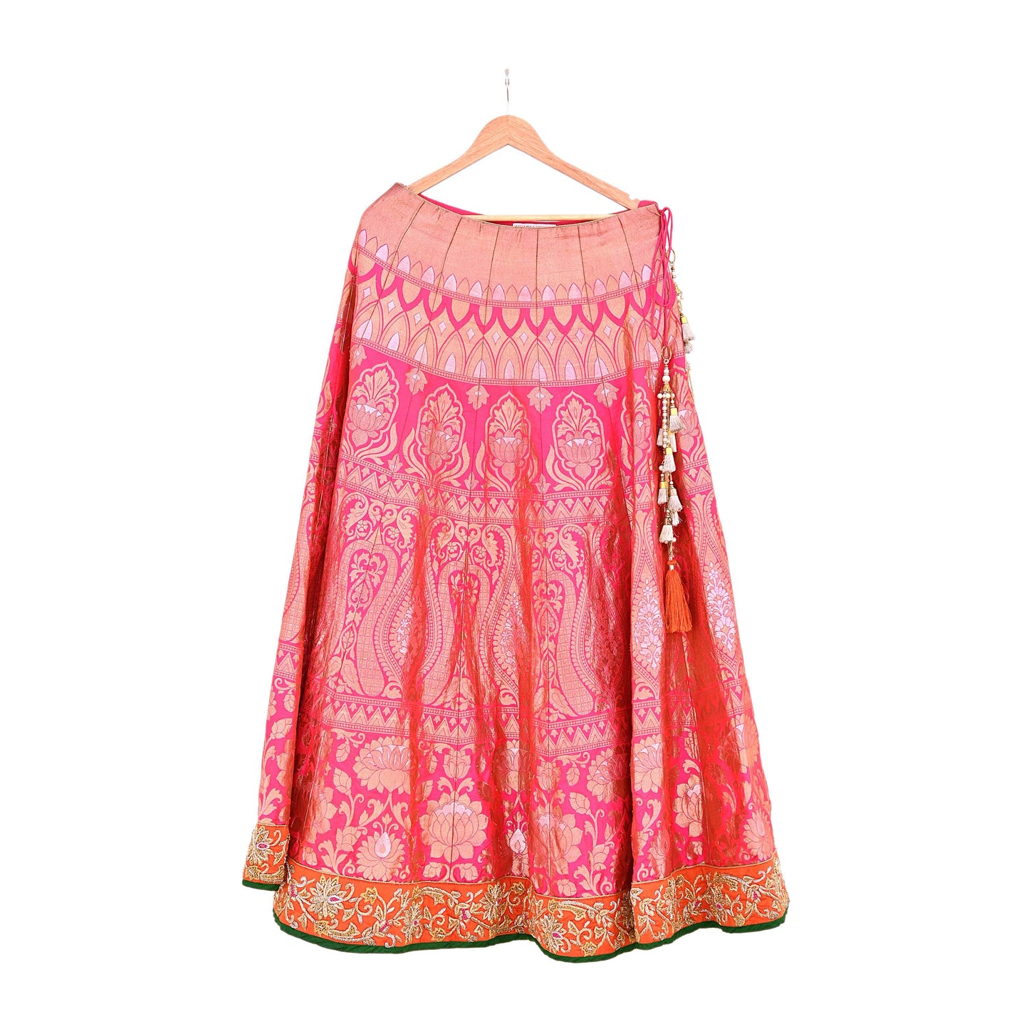 Indian Heavy Wedding pink & orannge Pure Silk Hand Embroidered banarasi Lehenga/Skirt Designer By Manish Malhotra Bridal Wear Zardozi