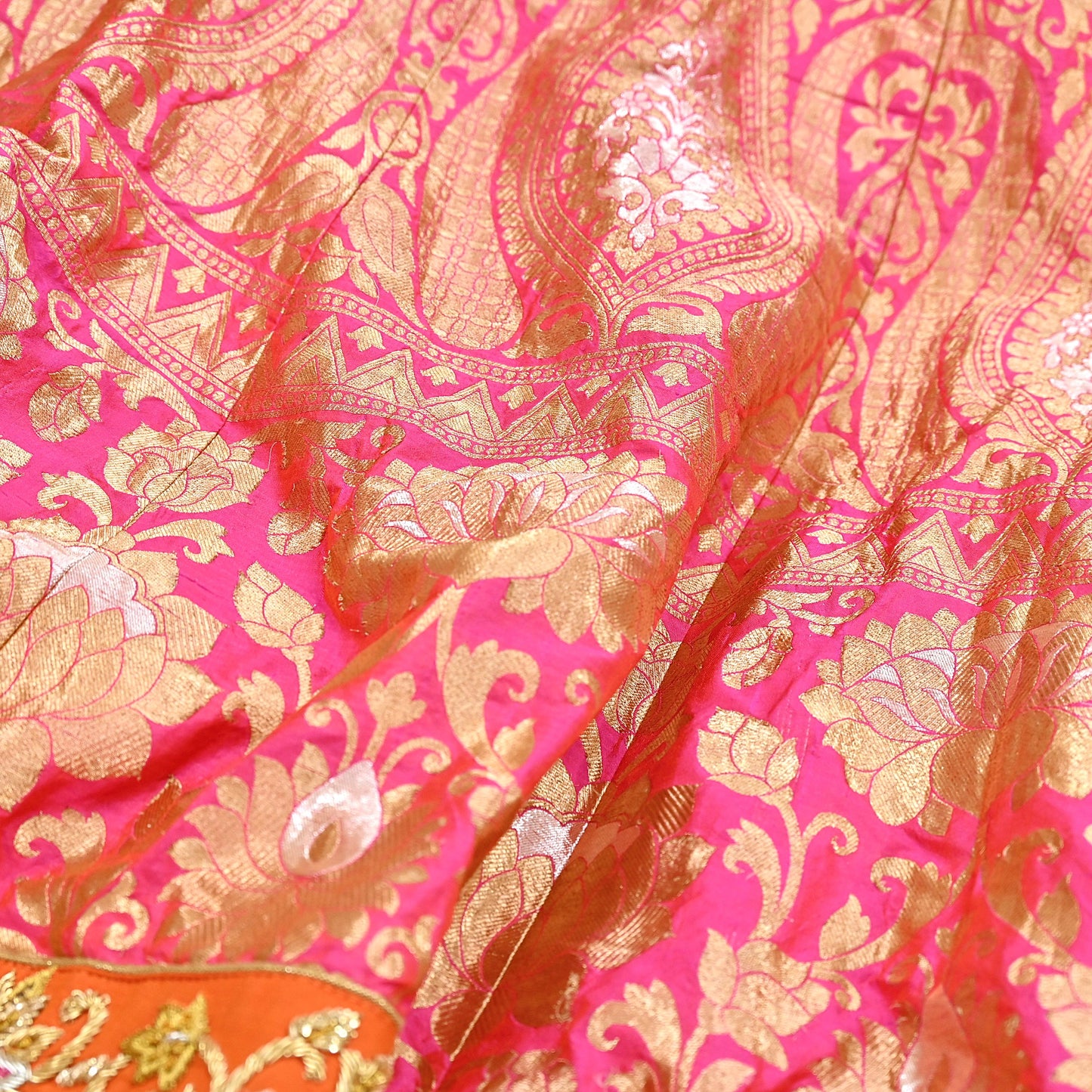 Indian Heavy Wedding pink & orannge Pure Silk Hand Embroidered banarasi Lehenga/Skirt Designer By Manish Malhotra Bridal Wear Zardozi
