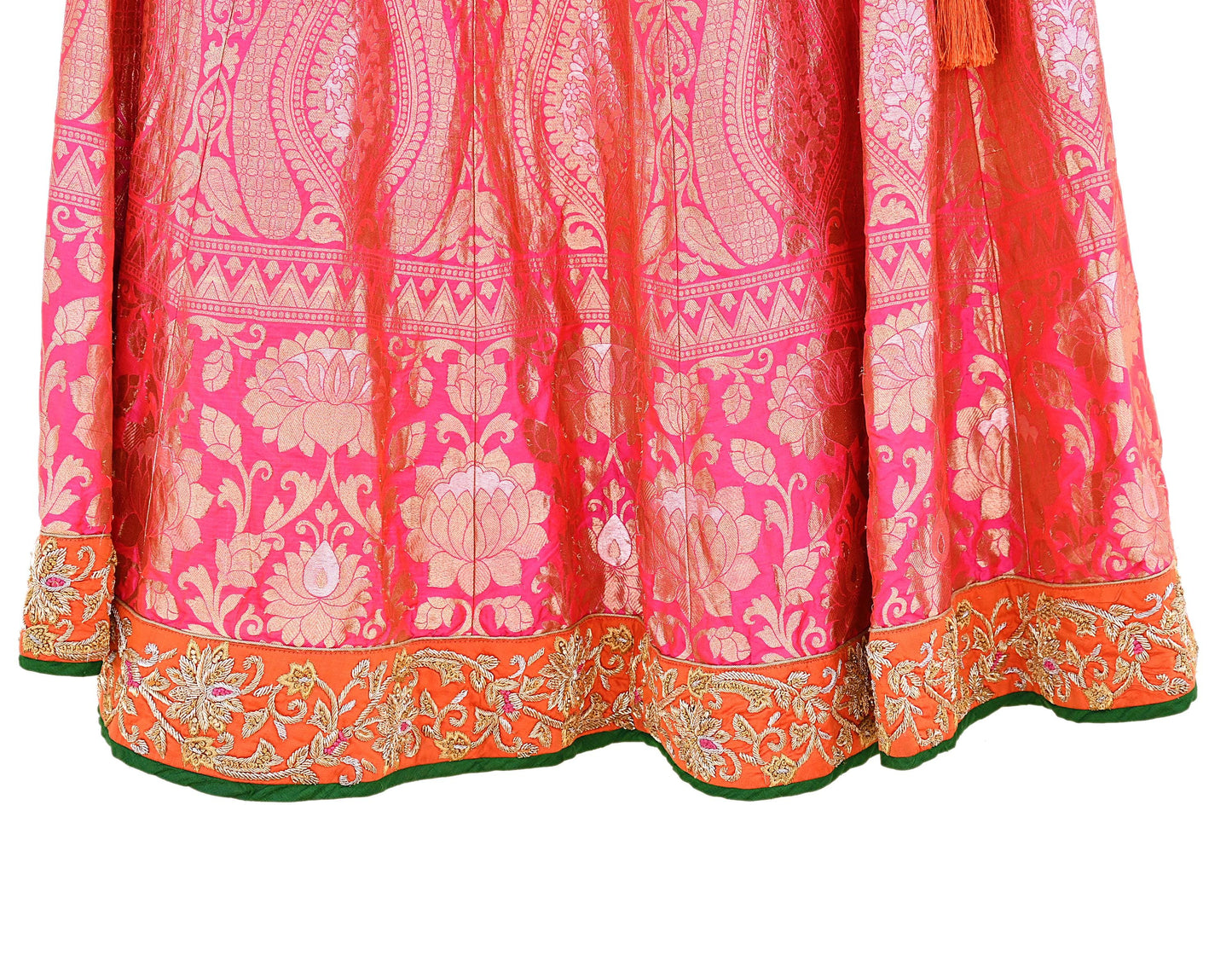 Indian Heavy Wedding pink & orannge Pure Silk Hand Embroidered banarasi Lehenga/Skirt Designer By Manish Malhotra Bridal Wear Zardozi