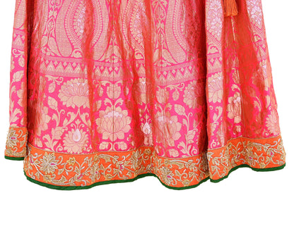 Indian Heavy Wedding pink & orannge Pure Silk Hand Embroidered banarasi Lehenga/Skirt Designer By Manish Malhotra Bridal Wear Zardozi