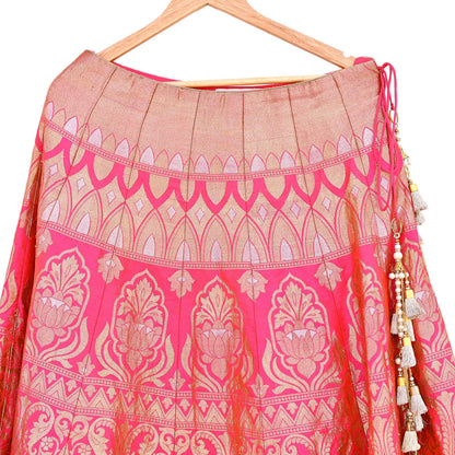 Indian Heavy Wedding pink & orannge Pure Silk Hand Embroidered banarasi Lehenga/Skirt Designer By Manish Malhotra Bridal Wear Zardozi