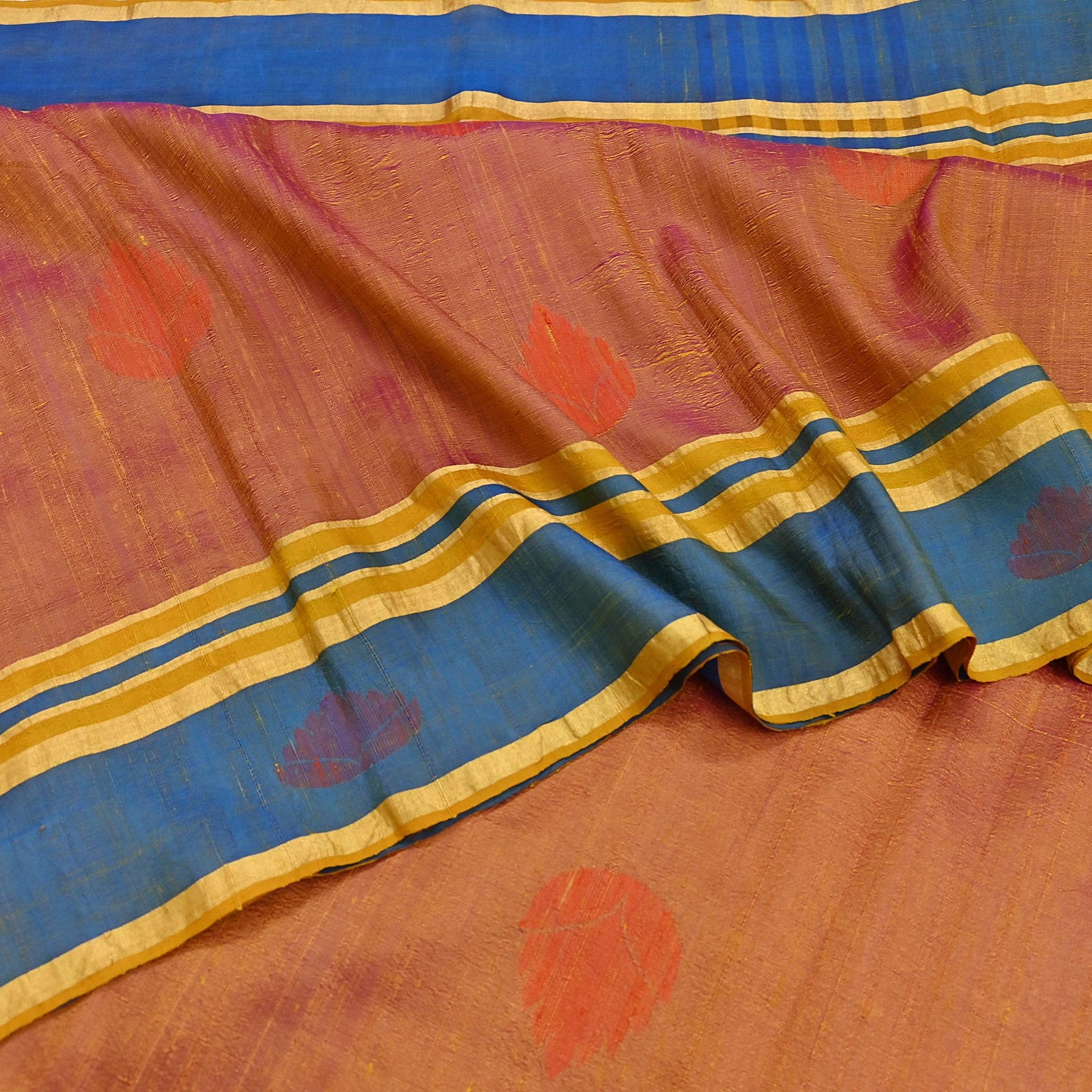 Indian Vintage Sari Saffron & purple 100% Pure Silk Hand Woven Sarees Craft Fabric 5Yd Ethnic Sewing Dress making Crafting Quilting Upcycle