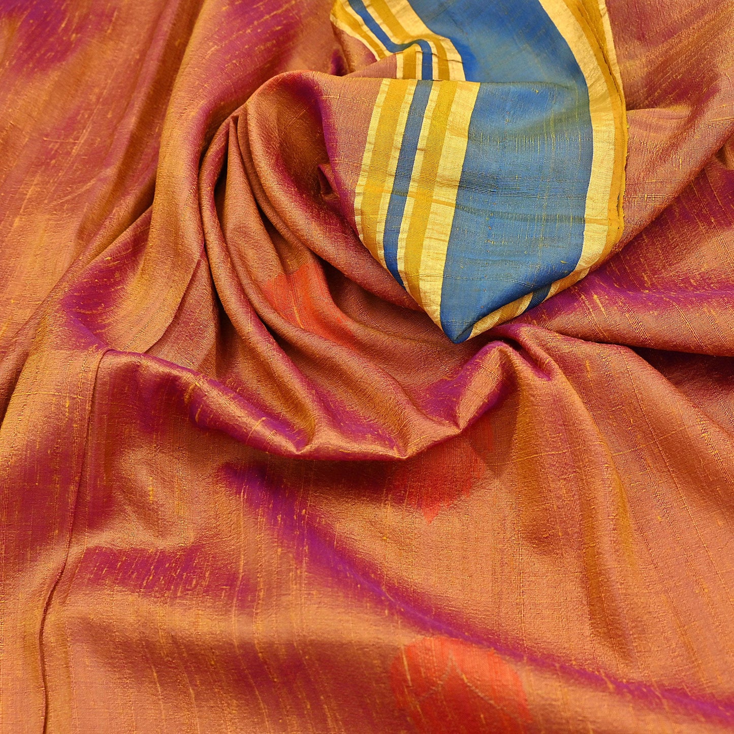 Indian Vintage Sari Saffron & purple 100% Pure Silk Hand Woven Sarees Craft Fabric 5Yd Ethnic Sewing Dress making Crafting Quilting Upcycle