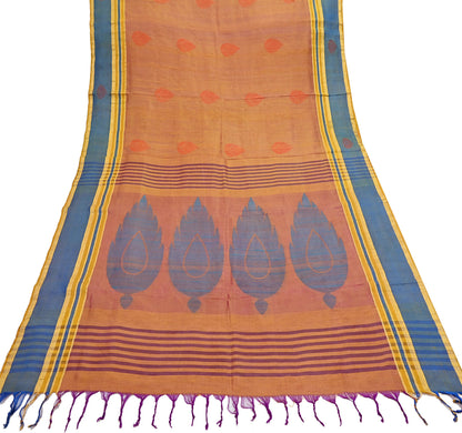Indian Vintage Sari Saffron & purple 100% Pure Silk Hand Woven Sarees Craft Fabric 5Yd Ethnic Sewing Dress making Crafting Quilting Upcycle