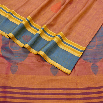 Indian Vintage Sari Saffron & purple 100% Pure Silk Hand Woven Sarees Craft Fabric 5Yd Ethnic Sewing Dress making Crafting Quilting Upcycle