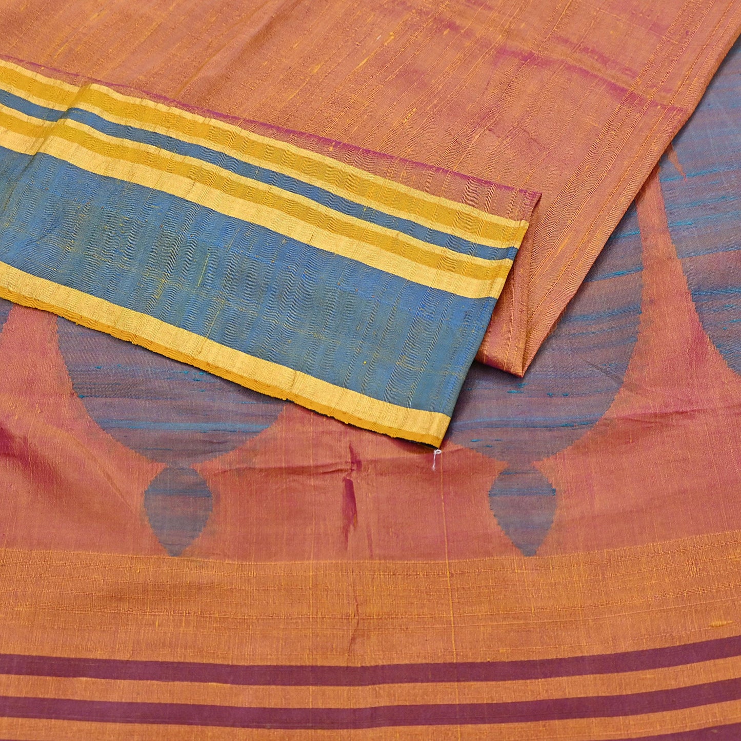 Indian Vintage Sari Saffron & purple 100% Pure Silk Hand Woven Sarees Craft Fabric 5Yd Ethnic Sewing Dress making Crafting Quilting Upcycle