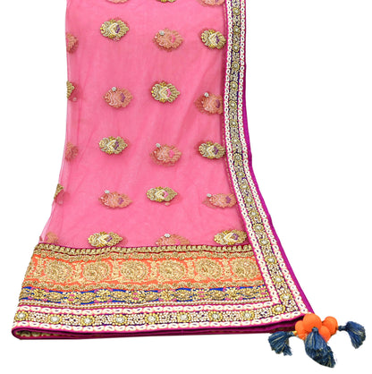 Indian Heavy Wedding Orange pink Net Hand Embroidered Lehenga 2pcs Set Designer By Manish Malhotra Party Wear