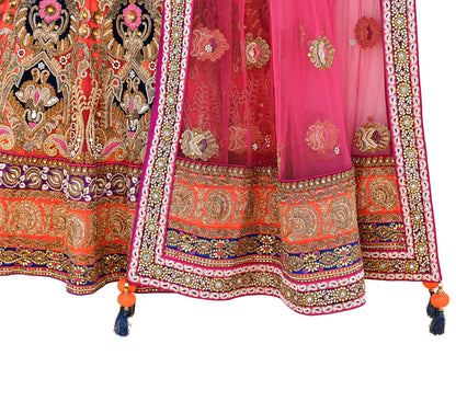 Indian Heavy Wedding Orange pink Net Hand Embroidered Lehenga 2pcs Set Designer By Manish Malhotra Party Wear
