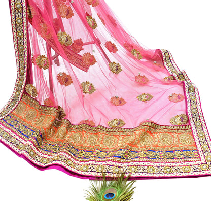 Indian Heavy Wedding Orange pink Net Hand Embroidered Lehenga 2pcs Set Designer By Manish Malhotra Party Wear