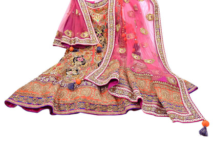 Indian Heavy Wedding Orange pink Net Hand Embroidered Lehenga 2pcs Set Designer By Manish Malhotra Party Wear