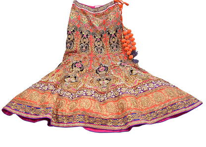 Indian Heavy Wedding Orange pink Net Hand Embroidered Lehenga 2pcs Set Designer By Manish Malhotra Party Wear