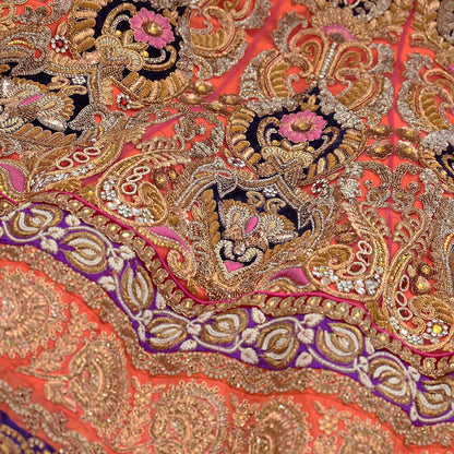 Indian Heavy Wedding Orange pink Net Hand Embroidered Lehenga 2pcs Set Designer By Manish Malhotra Party Wear