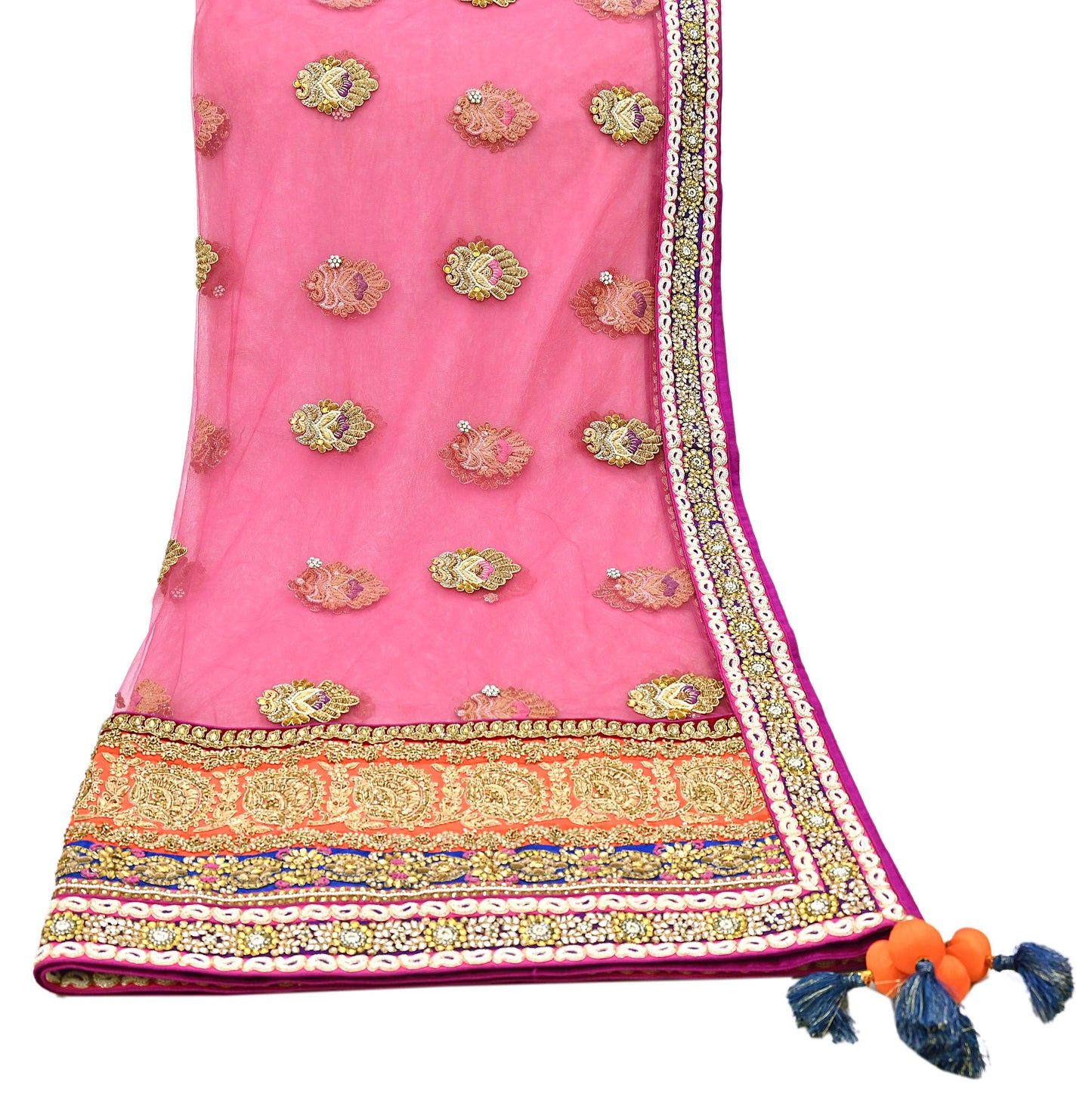Indian Vintage Heavy Wedding pink Net/Mesh/ Velvet Hand Embroidered Dupatta Designer By Manish Malhotra Bridal Wear Zardozi Veil Hijab