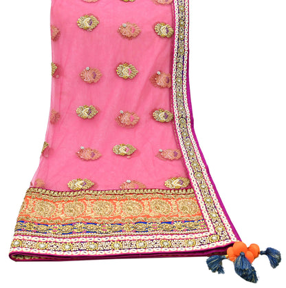 Indian Vintage Heavy Wedding pink Net/Mesh/ Velvet Hand Embroidered Dupatta Designer By Manish Malhotra Bridal Wear Zardozi Veil Hijab