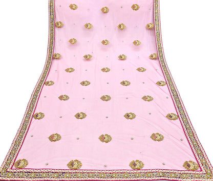 Indian Vintage Heavy Wedding pink Net/Mesh/ Velvet Hand Embroidered Dupatta Designer By Manish Malhotra Bridal Wear Zardozi Veil Hijab