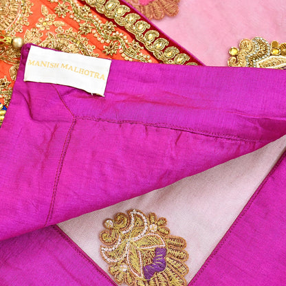Indian Vintage Heavy Wedding pink Net/Mesh/ Velvet Hand Embroidered Dupatta Designer By Manish Malhotra Bridal Wear Zardozi Veil Hijab