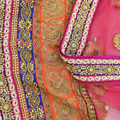 Indian Vintage Heavy Wedding pink Net/Mesh/ Velvet Hand Embroidered Dupatta Designer By Manish Malhotra Bridal Wear Zardozi Veil Hijab