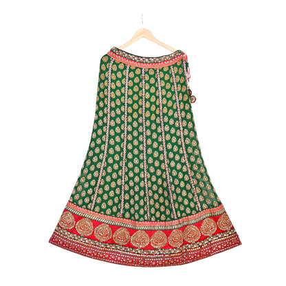 Indian Heavy Red & Green Pure Georgette Silk/Net Hand Embroidered Lehenga 2pcs Set By Designer Sabyasachi Bridal Wear