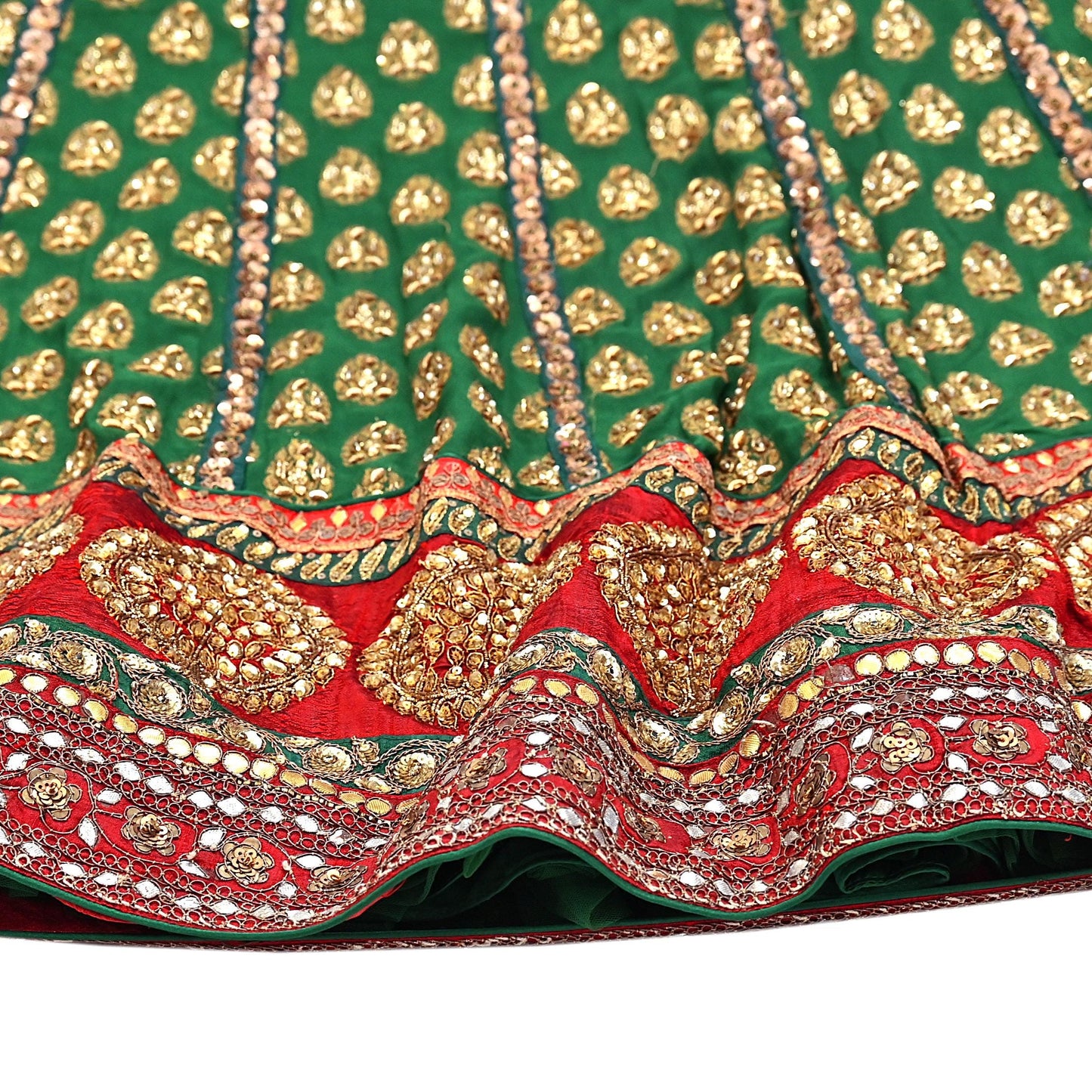 Indian Heavy Red & Green Pure Georgette Silk/Net Hand Embroidered Lehenga 2pcs Set By Designer Sabyasachi Bridal Wear