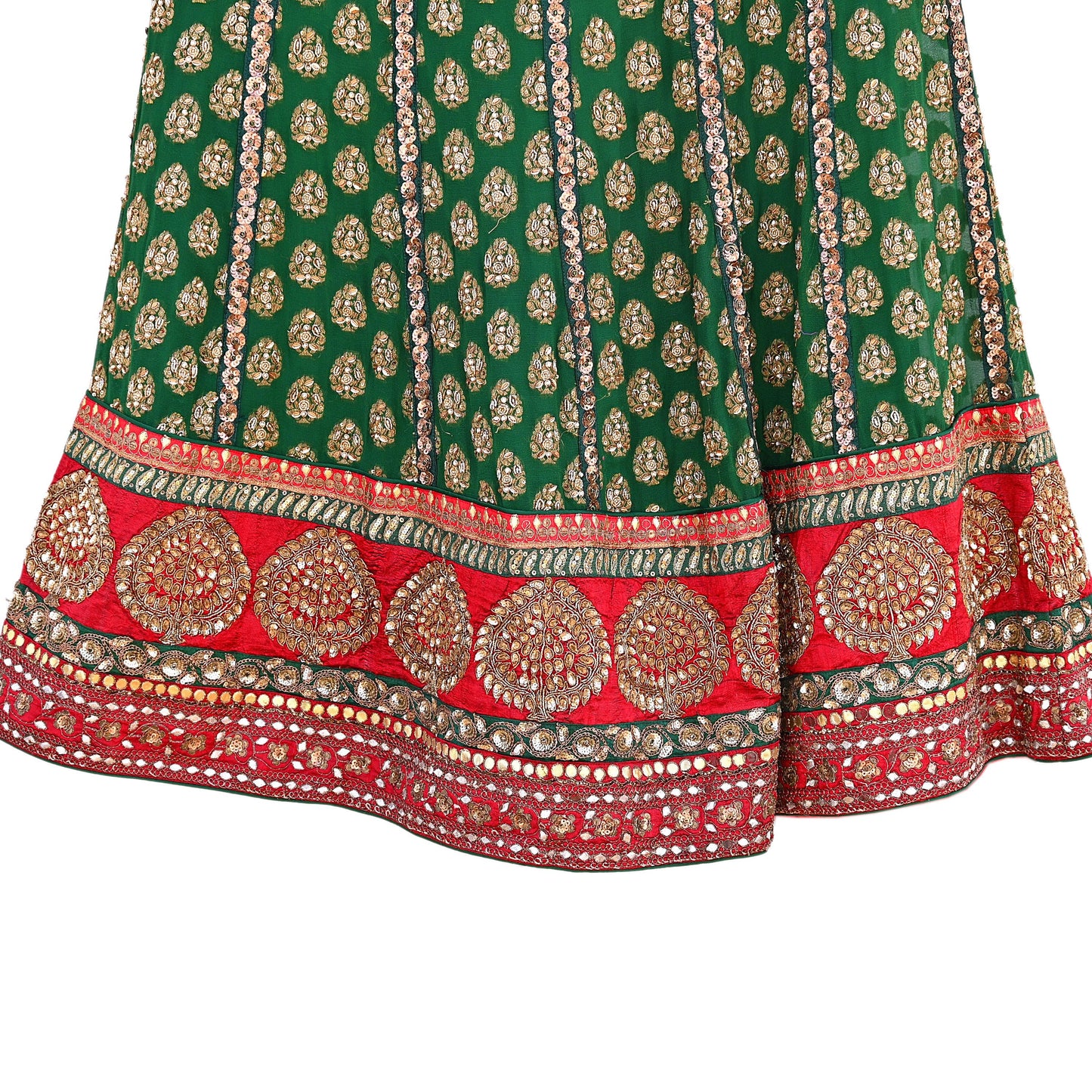 Indian Heavy Red & Green Pure Georgette Silk/Net Hand Embroidered Lehenga 2pcs Set By Designer Sabyasachi Bridal Wear
