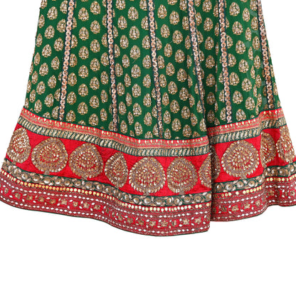 Indian Heavy Red & Green Pure Georgette Silk/Net Hand Embroidered Lehenga 2pcs Set By Designer Sabyasachi Bridal Wear