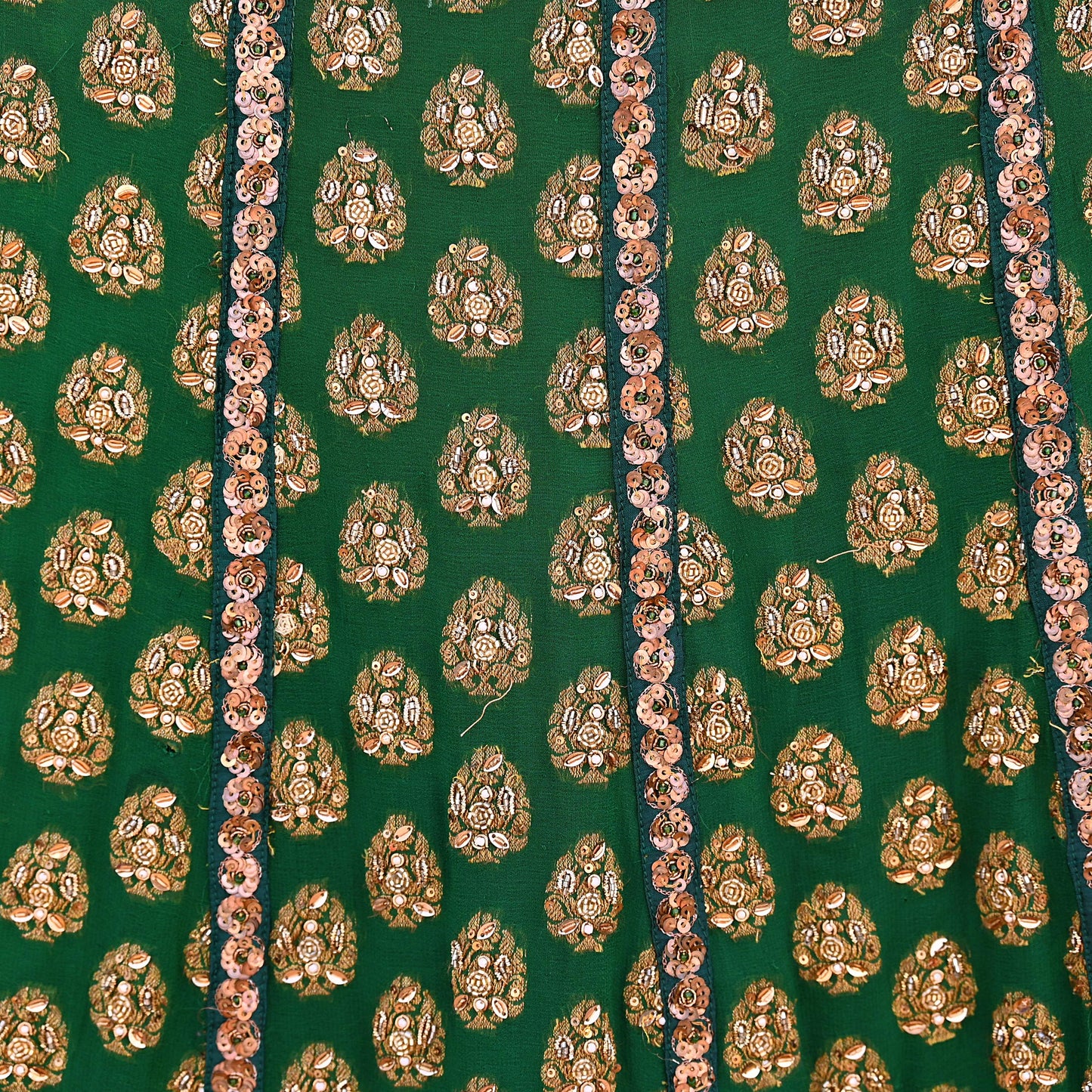 Indian Vintage Heavy Green Pure georgette Silk Hand Embroidered Lehenga/Skirt By Designer Sabyasachi Bridal Wear Dabka/ Zardozi