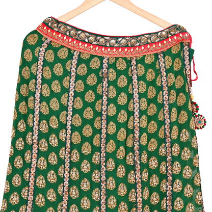 Indian Vintage Heavy Green Pure georgette Silk Hand Embroidered Lehenga/Skirt By Designer Sabyasachi Bridal Wear Dabka/ Zardozi