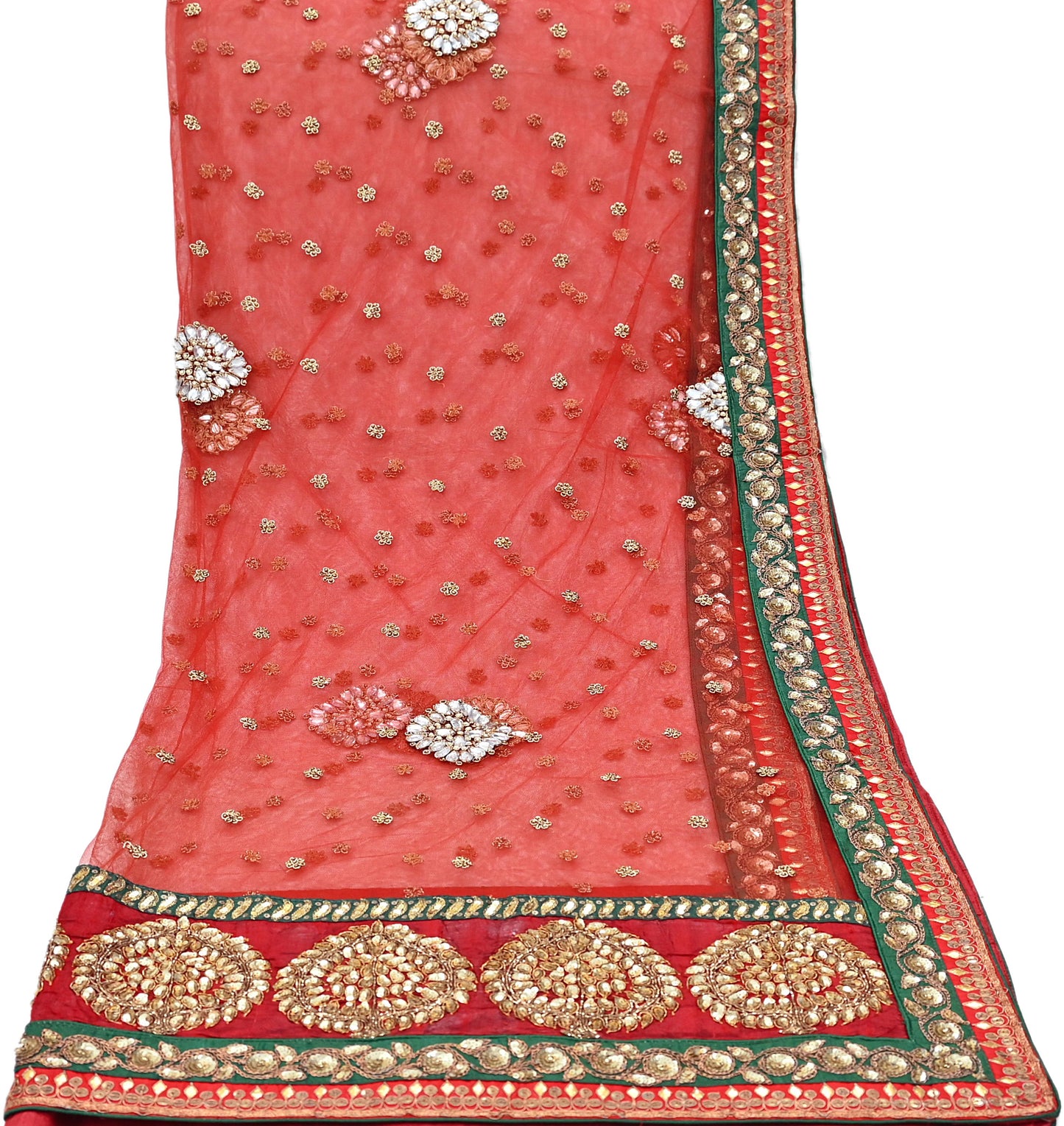 Indian Heavy Wedding Dupatta Red Net Long Stole Hand Embroidered By Designer Sabyasachi Scarves Zardozi Bridal Veil