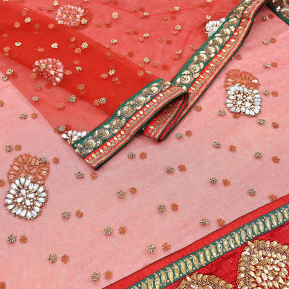 Indian Heavy Wedding Dupatta Red Net Long Stole Hand Embroidered By Designer Sabyasachi Scarves Zardozi Bridal Veil