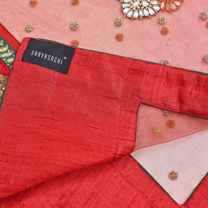 Indian Heavy Wedding Dupatta Red Net Long Stole Hand Embroidered By Designer Sabyasachi Scarves Zardozi Bridal Veil