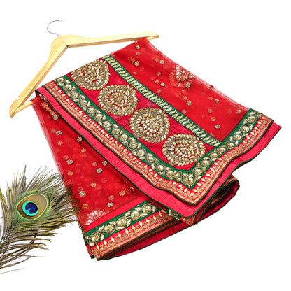 Indian Heavy Wedding Dupatta Red Net Long Stole Hand Embroidered By Designer Sabyasachi Scarves Zardozi Bridal Veil