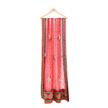 Indian Heavy Wedding Dupatta Red Net Long Stole Hand Embroidered By Designer Sabyasachi Scarves Zardozi Bridal Veil