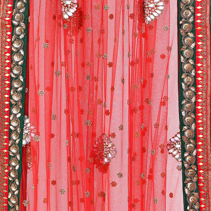 Indian Heavy Wedding Dupatta Red Net Long Stole Hand Embroidered By Designer Sabyasachi Scarves Zardozi Bridal Veil
