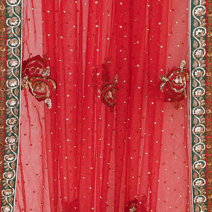 Indian Heavy Red & Beige Mesh/Net Hand Embroidered Lehenga 2pcs Set By Designer Sabyasachi Bridal Wear