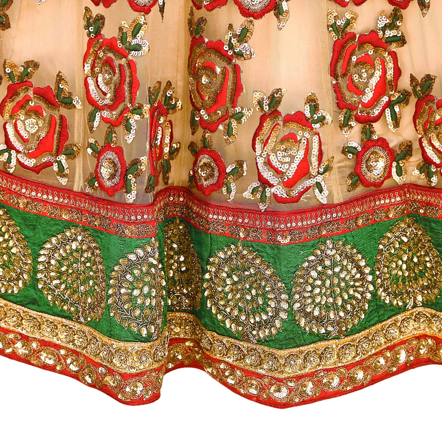 Indian Heavy Red & Beige Mesh/Net Hand Embroidered Lehenga 2pcs Set By Designer Sabyasachi Bridal Wear