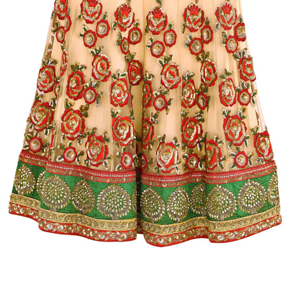 Indian Heavy Red & Beige Mesh/Net Hand Embroidered Lehenga 2pcs Set By Designer Sabyasachi Bridal Wear