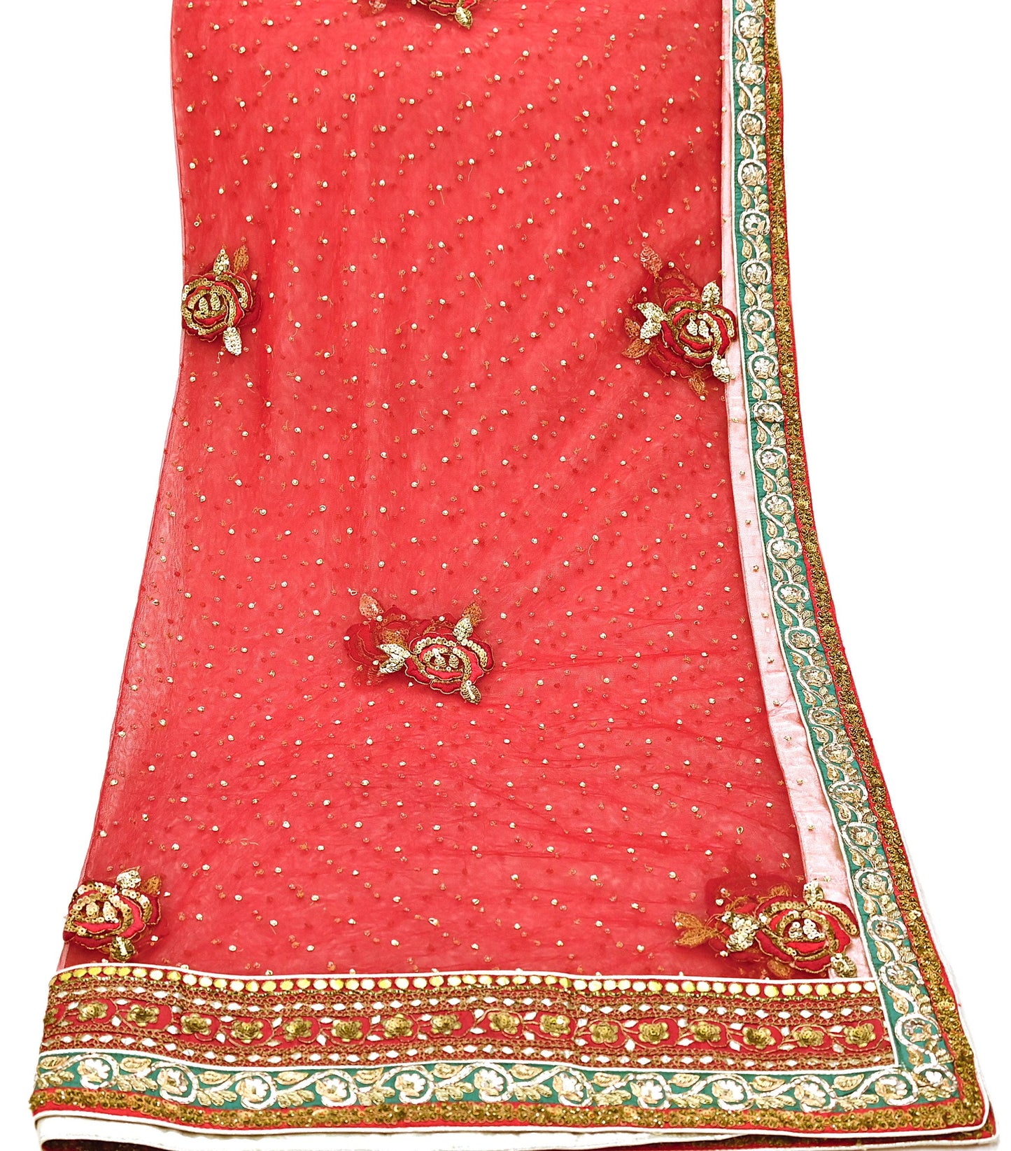 Indian Heavy Wedding Dupatta Red Net Long Stole Hand Embroidered By Designer Sabyasachi Scarves Zardozi Bridal Veil