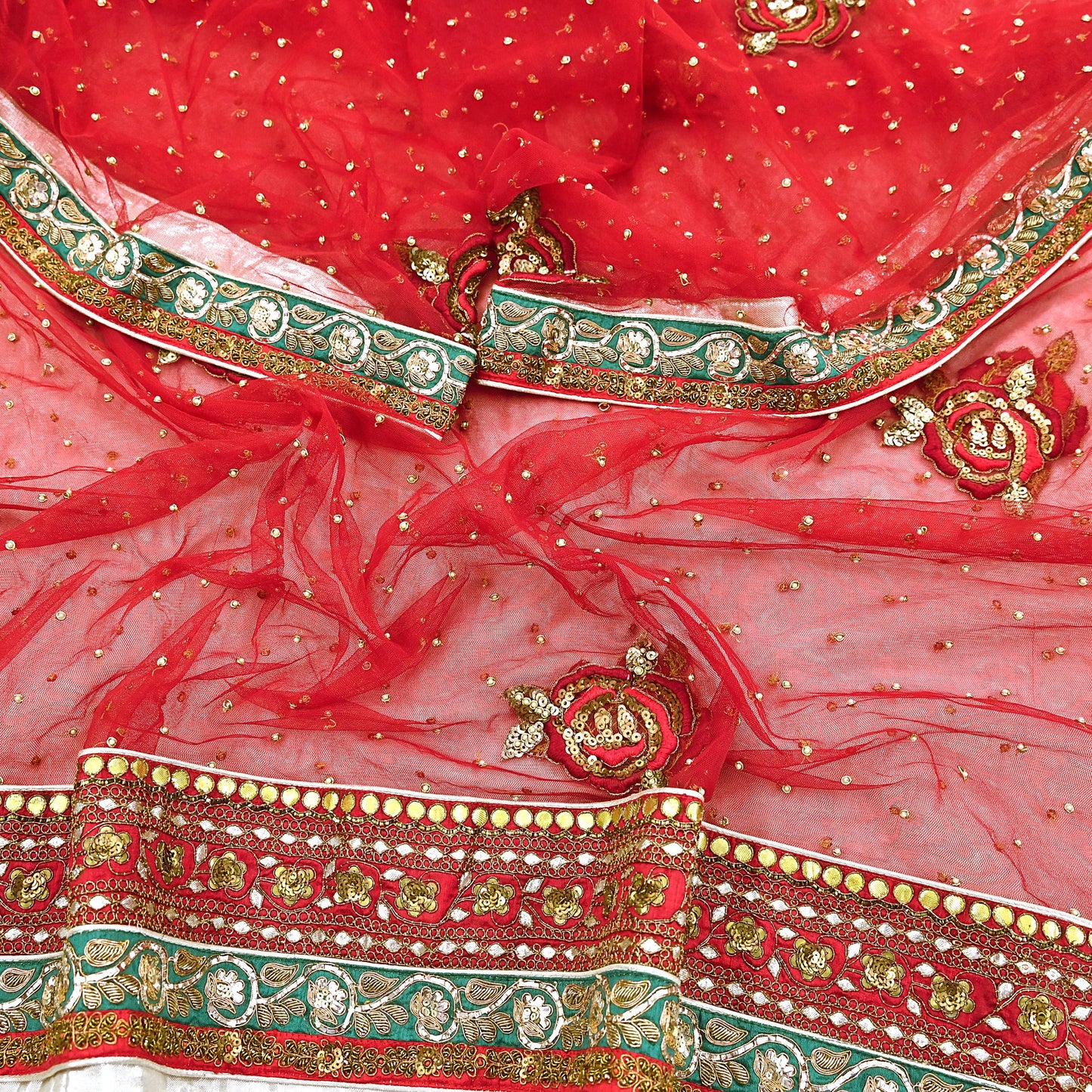Indian Heavy Wedding Dupatta Red Net Long Stole Hand Embroidered By Designer Sabyasachi Scarves Zardozi Bridal Veil