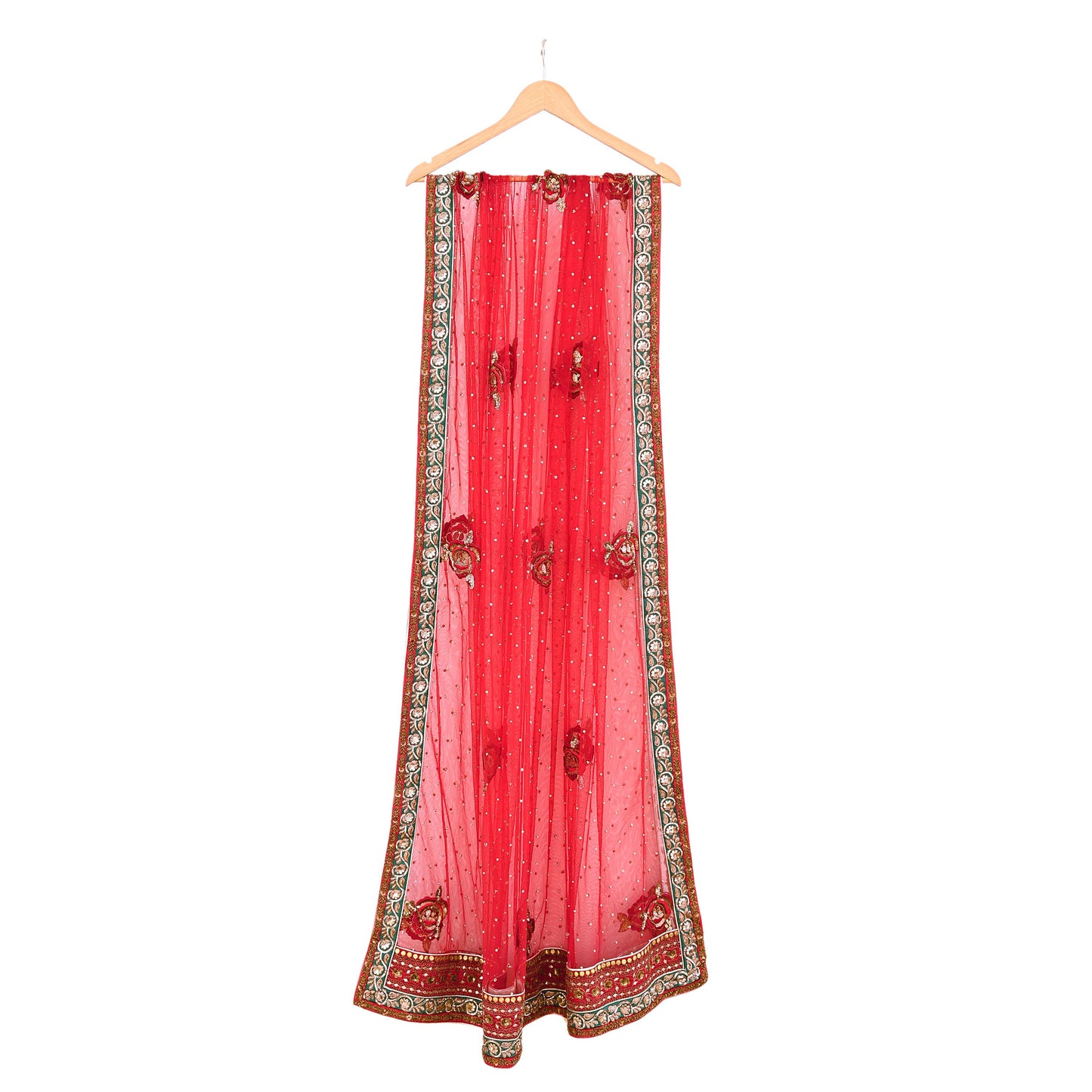 Indian Heavy Wedding Dupatta Red Net Long Stole Hand Embroidered By Designer Sabyasachi Scarves Zardozi Bridal Veil
