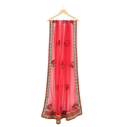 Indian Heavy Wedding Dupatta Red Net Long Stole Hand Embroidered By Designer Sabyasachi Scarves Zardozi Bridal Veil