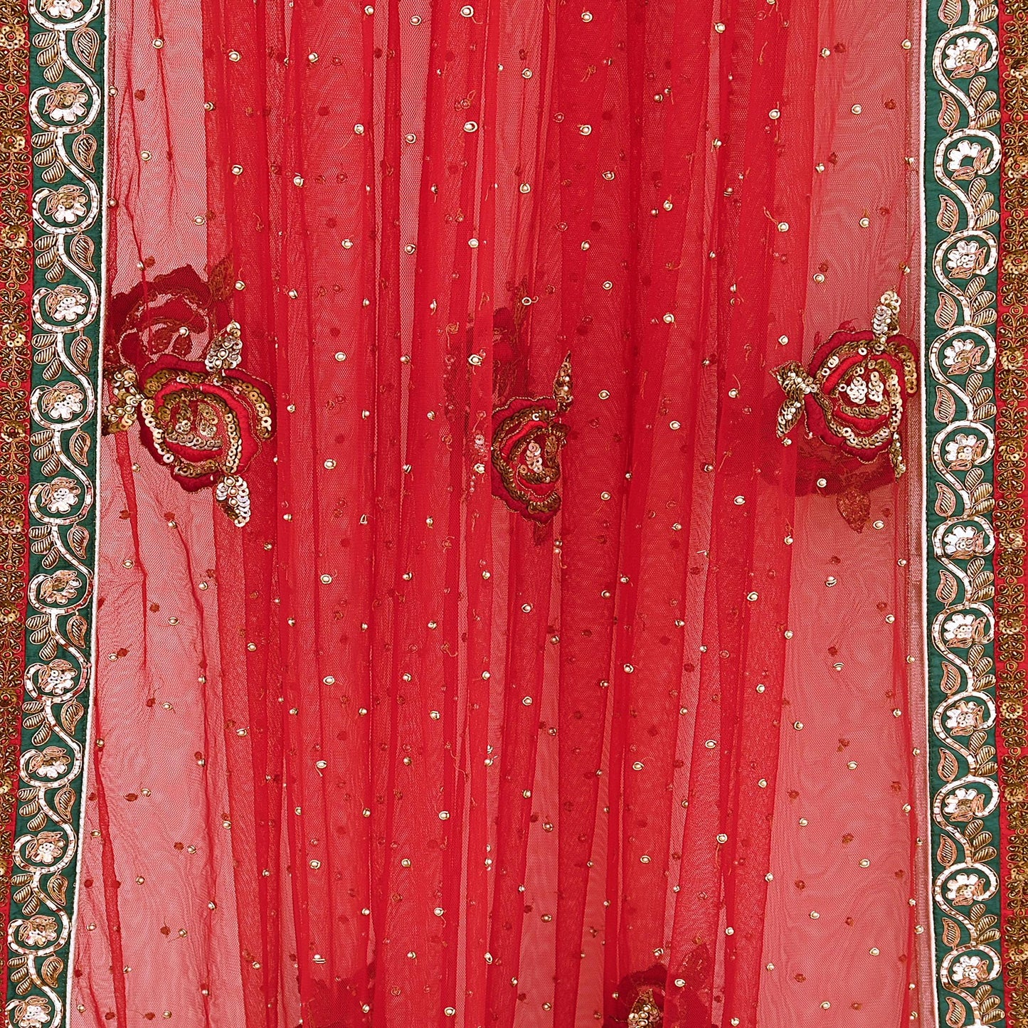 Indian Heavy Wedding Dupatta Red Net Long Stole Hand Embroidered By Designer Sabyasachi Scarves Zardozi Bridal Veil