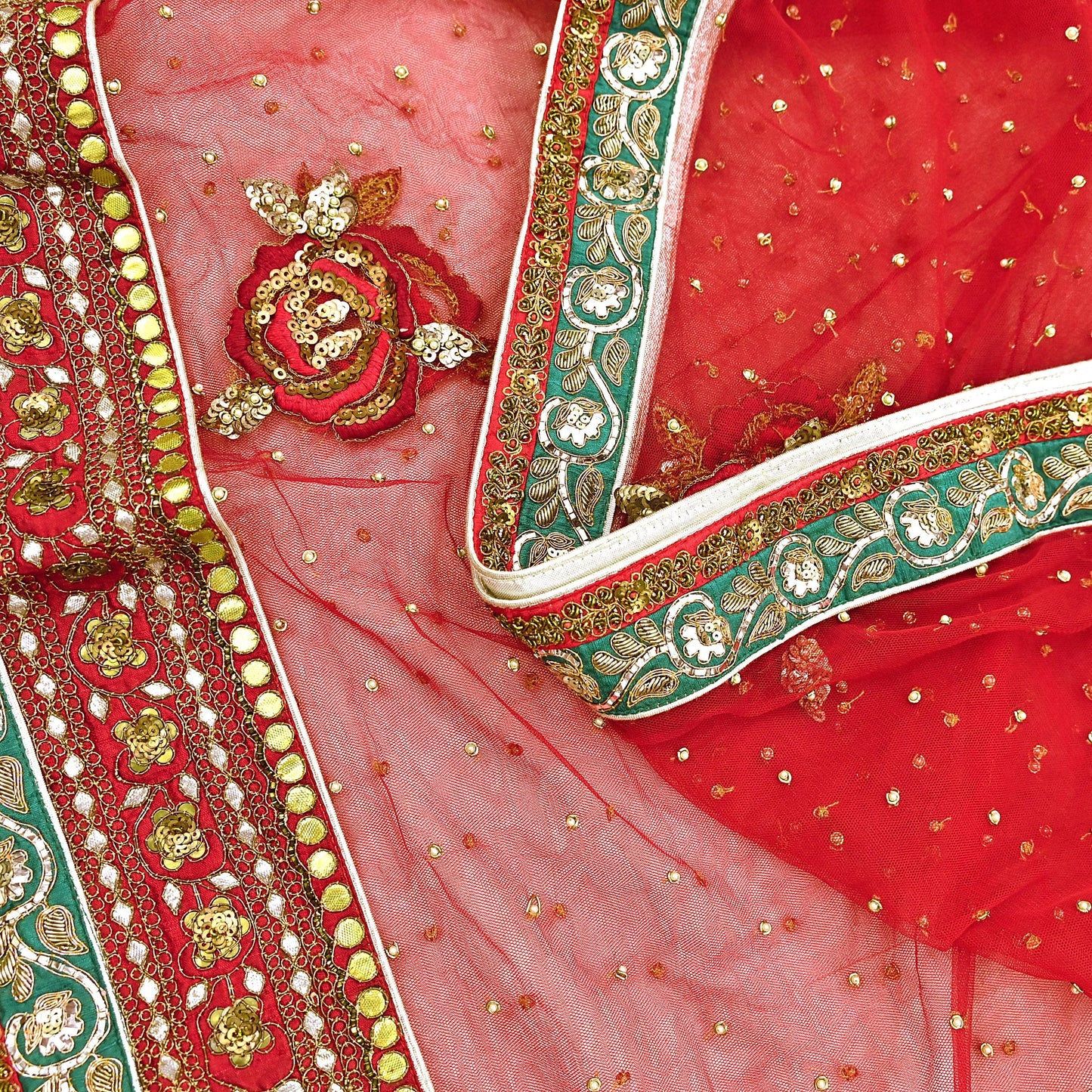 Indian Heavy Wedding Dupatta Red Net Long Stole Hand Embroidered By Designer Sabyasachi Scarves Zardozi Bridal Veil