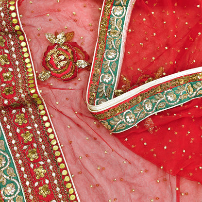 Indian Heavy Wedding Dupatta Red Net Long Stole Hand Embroidered By Designer Sabyasachi Scarves Zardozi Bridal Veil