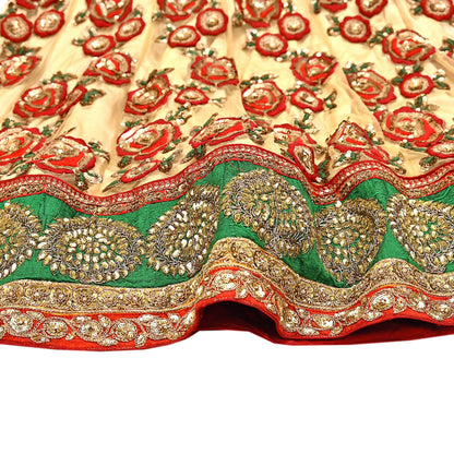 Indian Vintage Heavy Beige Net/Mesh Hand Embroidered Lehenga Skirt By Designer Sabyasachi Bridal Wear Dabka/ Zardozi