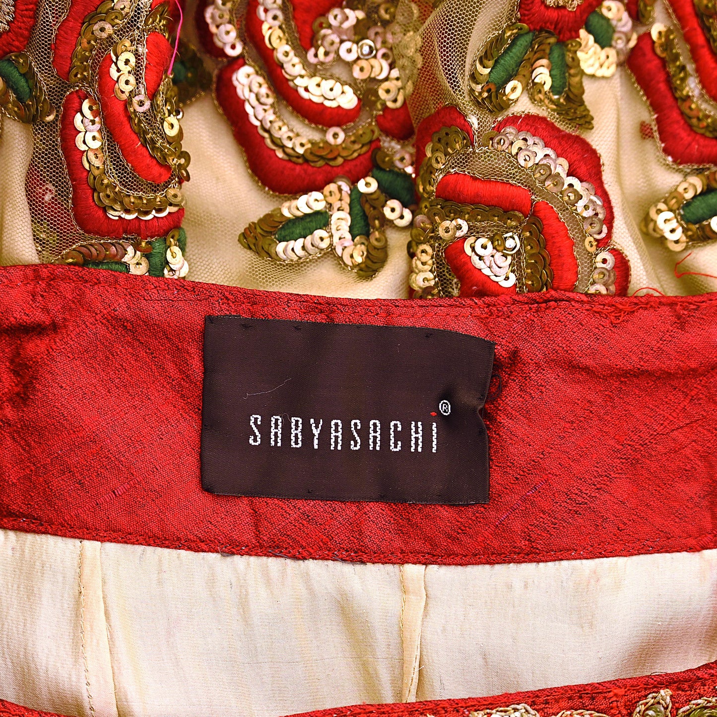Indian Vintage Heavy Beige Net/Mesh Hand Embroidered Lehenga Skirt By Designer Sabyasachi Bridal Wear Dabka/ Zardozi